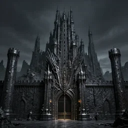dark tower. wall upon wall. battlement upon battlement. black. immeasurably strong. mountain of iron. gate of steel. tower of adamant. towers and battlements tall as hills founded upon a mighty mountain-throne above immeasurable pits. great courts and dungeons. eyeless prisons sheer as cliffs and gaping gates of steel and adamant