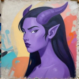 berserker dragon girl portrait, medium shot, asymmetrical, profile picture, organic painting, sunny day, matte painting, purple flesh skin, forehead horn, bold shapes, hard edges, street art, trending on artstation, by huang guangjian and gil elvgren and sachin teng