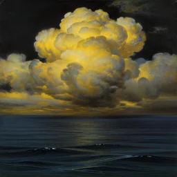 NIGHT SEA, DARK YELLOW SCHEME, by studio ghibli painting,by Joaquin Sorolla rhads Leyendecker, by Ohara Koson and Thomas, cloud.