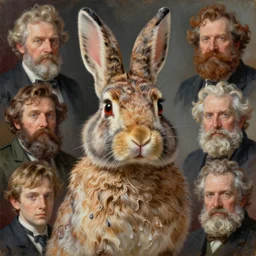bear rabbit hybrid character portrait, mixed media painting by sargent and leyendecker and greg hildebrandt, james gurney, apollinaris vasnetsov, savrasov levitan polenov, studio ghibli style, porcelain organic tissue, detailed fur, david attemborough, octane rendering