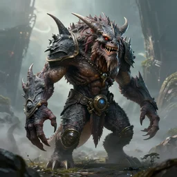 hyper realistic fantasy monster, by art germ, background by rutkowski