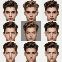 collage of various men's hairstyles, small parts, highly detailed, photorealistic, face symmetry, digital art by wlop, artgerm, artstation, 8 k