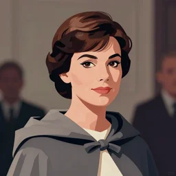 dnd head and shoulders portrait of beautiful, young jacqueline kennedy onassis in a cloak, clean cel shaded vector art. shutterstock. behance hd by lois van baarle, by gary chalk, redwall, illustration