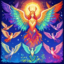 the ophanim, pixel art study, stunning, large range of colours