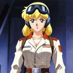 An anime portrait of beautiful  BLONDE FEMALE PILOT still from Robotech 1985 by Stanley Artgerm Lau ,WLOP , Ilya Kuvshinov , James Jean , Andrei Riabovitchev symmetrical