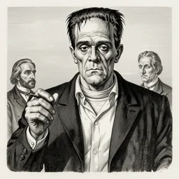 boris karloff frankenstein monster, art by james o barr and albrecht durer, woodblock print, engraved, black and white, vector, vector art