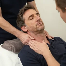 steve carell having relaxin neck massage to relif his neck and he is listening someone belly