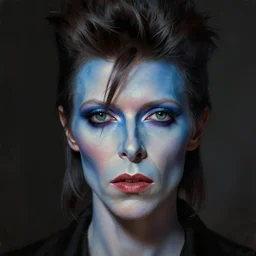 portrait of a blue - skinned david bowie as a woman, victorian, concept art, detailed face, fantasy, close up face, highly detailed, cinematic lighting, digital art painting by greg rutkowski