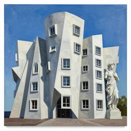 acrylic and spraypaint portrait of origami architecture, frank gehry architecture, art nouveau, final fantasy, classical sculpture, maximalism, large triangular shapes, painting by totem 2, ashley wood, jeremy mann, masterpiece