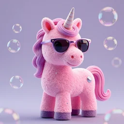 A beautiful pink unicorn made up of bubbles with sunglasses, synthwave style, fantasy, portrait, trending on artstation, detailed, award winning