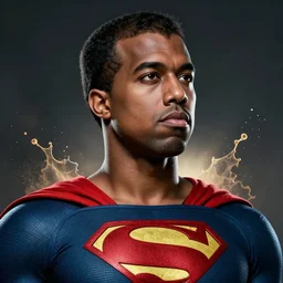 Portrait of Kanye West as superman, heroic, amazing splashscreen artwork, splash art, head slightly tilted, natural light, elegant, intricate, fantasy, atmospheric lighting, cinematic, matte painting, detailed face, by Greg rutkowski