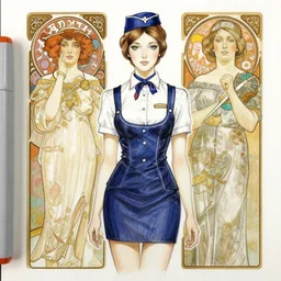 a copic maker sketch of a stewardess girl wearing kikyo's clothing designed by balenciaga by john berkey by stanley artgerm lau, greg rutkowski, thomas kinkade, alphonse mucha, loish, norman rockwell