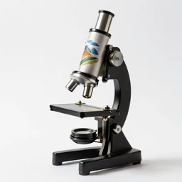 embroidered antique microscope, commercial catalog photo, isolated on a pure white background, centered, entire object in frame, sharp focus, soft studio lighting