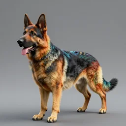 3 d model of a rainbow german shepherd, octane render, raytraced