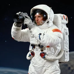 Alexander Jansson style, vintage astronaut taking photos