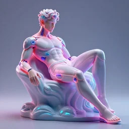 full - body rococo and cyberpunk style neon statue of a young attractive slender muscular nick jonas macho bem dotado rico android sim roupa reclining ( con pernas aberta ) leite, glowing white laser eyes, prince crown of black skulls, ruby, swirling gold - colored silk fabric. futuristic elements. full - length view