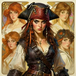 portrait of a young woman pirate fierce, path traced, highly detailed, high quality, digital painting, alena aenami, lilia alvarado, shinji aramaki, karol bak, alphonse mucha, tom bagshaw