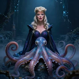 Trump as Ursula the sea witch in Octopus form, 8k, professional photography, cinematic shot, dark, smoke