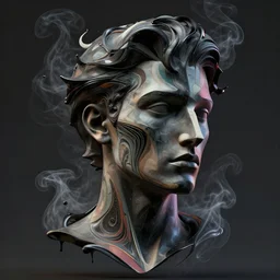epic concept art. 3 d abstract male supermodel face silhouette mixing with black and color liquid fluid. abstract sculpture. art deco swirls. smoke simulation, vfx, cinema 4 d, tyflow. masterpiece, michelangelo. concept art, matte painting. greg rutkowski, wlop, victo ngai, kandinski denis villeneuve, 8 k