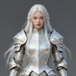 light iridescent armor!!! long wild white hair!! covered chest!!! fantasy, d & d, intricate ornate details, digital painting, pretty face!!, symmetry, concept art, sharp focus, illustration, art by artgerm! greg rutkowski magali villeneuve wlop! ilya kuvshinov!!, octane render