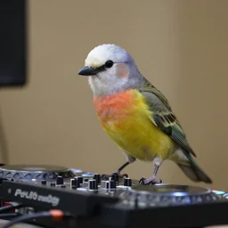a bird becoming a DJ