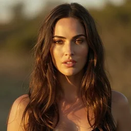 beautiful still of megan fox, light failing on her face, golden hour, by annie leibowitz
