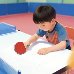 table tennis match, kid drawing