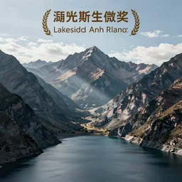lakeside mountains, futuristic