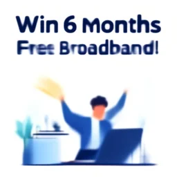 Win 6 months Free Broadband!, corporate poster, vector, illustration, 1's and 0's, optic fibre, ecstatic office worker
