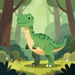 an illustration of a dinosaur i 2 0 9 in the woods, trending on artstation, central composition, very cartoon, shape focus, high detailed, by anton fadeev vi 5 3