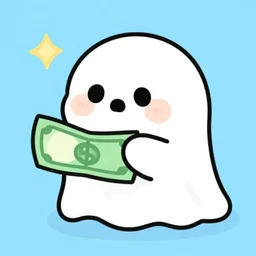 cute ghost holding a dollar bill, illustration