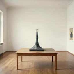 an object on a table in a vast room, by marcel duchamp, archival pigment print, 1 9 2 0, academic art, conceptual art, banal readymade