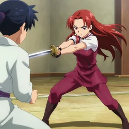 Asuna Yuuki in fighting pose, striking her sword on her enemy