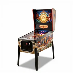 luxurious pinball machine, photorealistic, isolated on a pure white background, centered, entire object in frame, sharp focus, soft studio lighting