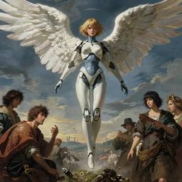 still frame from Prometheus movie by Makoto Aida, ascending angel gynoid by neri oxmn painted by Caravaggio and by Hisashi Tenmyouya by Fuyuko Matsui by Makoto Aida by Yasunari Ikenaga by Takato Yamamoto