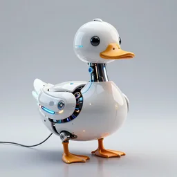 cybernetic duck, led lights, wires, hyperdetailed, hyperrealistic, reflections, futuristic, highly detailed, trending on artstation hq, 4 k, uhd