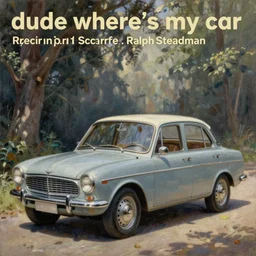 a detailed painting titled dude where's my car by gerald scarfe and ralph steadman