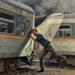 luke bryant getting hit by a train detailed pastel drawing