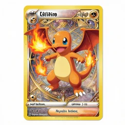 high intricate ornate pokemon card!! of one charmander!!!!!!! breathing fire!!!, neil gaiman!!, ( ( alejandro mirabal ) ), ( ( cory loftis ) ), patryk stefaniak, rebecca hu!!!!, ben mauro, logan preshaw!!!, trending on artstation