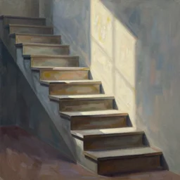 “ painting by magritte and jeffrey smart, featuring stairs ”