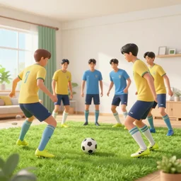 bts playing soccer in their house.