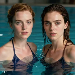 highly detailed, ultra realistic, cinematic portrait, charlotte holmes and tiffany pisani, swimming, high detail, 8 k, sharp focus, movie still, dramatic lighting, ray tracing, smooth, lane brown, finnstark, oleg bulakh, diego fazio, mike dargas, emanuele dascanio, felix englund, michal karcz, yoshitaka