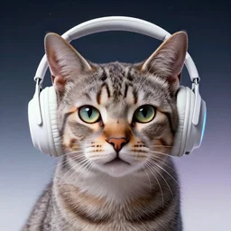 retrofuturistic portrait of a cat wearing white headphones, gradient space graphics in background, close up, quint buchholz, wlop, dan mumford, artgerm, liam brazier, peter mohrbacher, raw, featured on artstation, octane render, cinematic, elegant, intricate, 8 k