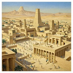 a highly detailed painting of an ancient Egyptian city