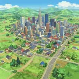 cities skylines stylized region by miyazaki, studio ghibli kiki's delivery service, pokemon sword and sheild cinematic overworld, vista, english countryside