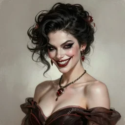 “ daria strokous as a movie femme fatale with evil grin, intricate, elegant, highly detailed, digital painting, artstation, concept art, smooth, sharp focus uhd 8 k, art by artgerm and greg rutkowski and alphonse mucha ”