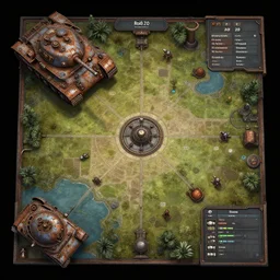overhead view, digital painted rusted dieselpunk tank virtual tabletop asset sheet, roll 2 0, 2 - minute tabletop, battle map prop, black background, unity asset store, by greg rutkowski, trending on artstation