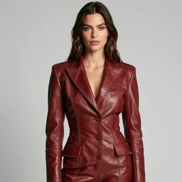 kodachrome sharply focused photograph, waist - up photo fashion model emily ratajkowski, exquisite features, feminine cut, frontiers in flight leather suit, excessive stitching, nick knight studio lighting,