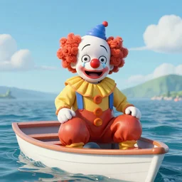 clown stuck on a boat, crying