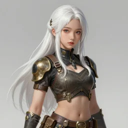 portrait of a girl by ayami kojima, mixture between korean and thai, she is about 2 0 years old, long and straight white hair, petite and athletic, she is wearing a steampunk tactical gear, highly detailed portrait, digital painting, artstation, concept art, smooth, sharp foccus ilustration, artstation hq